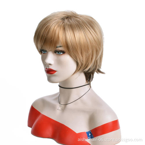 AiShiLi Hair Wholesale Short Straight Wigs with Brown for Women Heat Resistant Synthetic Hair